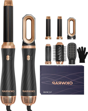 Föhnborstel 6-in-1 Airstyler haarstyler - ronde-borstelföhn - warme-luchtborstel - thermische-borstel - automatische-airflow-krultang - volume föhnborstel voor gladmaken - drogen - volume - haarstyler met 6 accessoires