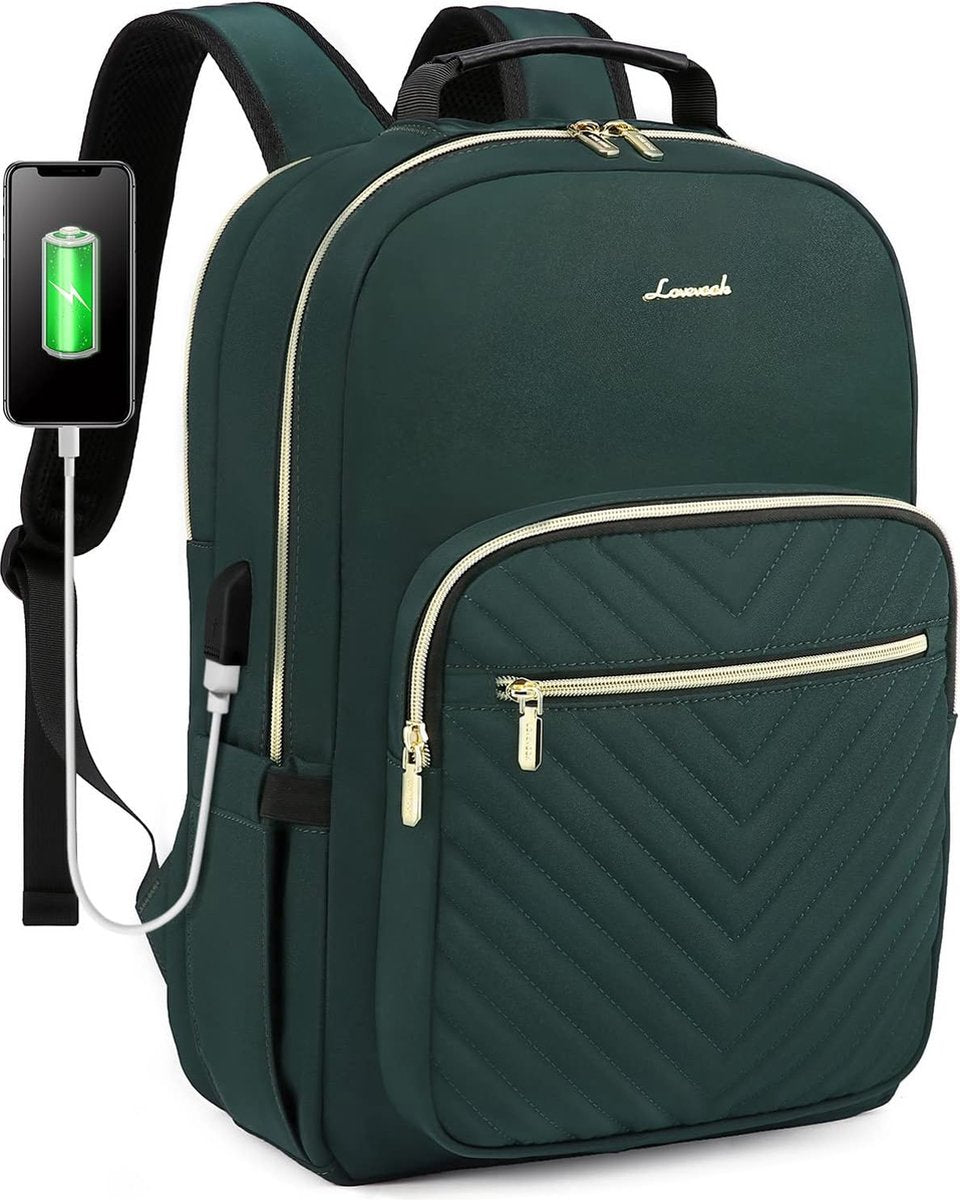 Laptoprugzak voor dames, 15,6-inch laptoptas, kleine waterdichte schoolrugzak voor meisjes en tieners, antidiefstal, zakelijke reisrugzak met laptopvak, USB-oplaadaansluiting