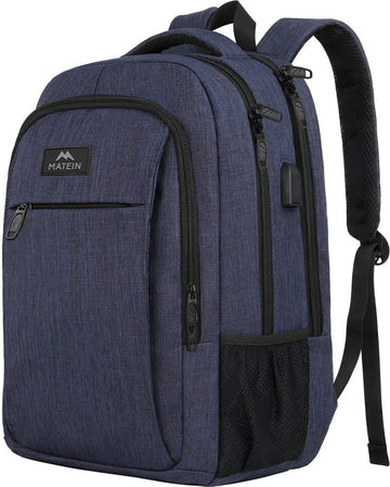 MATEIN Laptoprugzak voor heren, voor school, werk, met USB-oplaadaansluiting, multifunctionele anti-diefstal, zakelijke reisrugzak voor notebook, waterdichte schoolrugzak 15,6 inch laptop rugzak