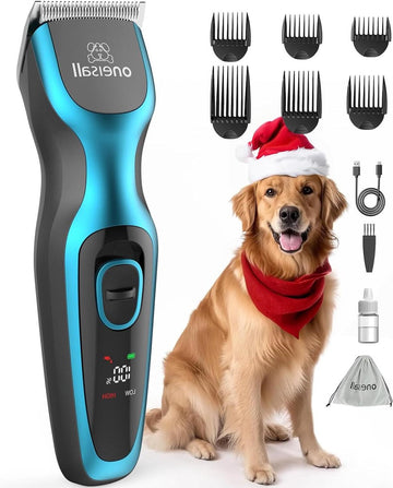 Professionele stille hondentondeuse - elektrische tondeuse voor honden en katten - krachtige motor - geschikt voor dikke of vilten vacht - blauw Hondentondeuse