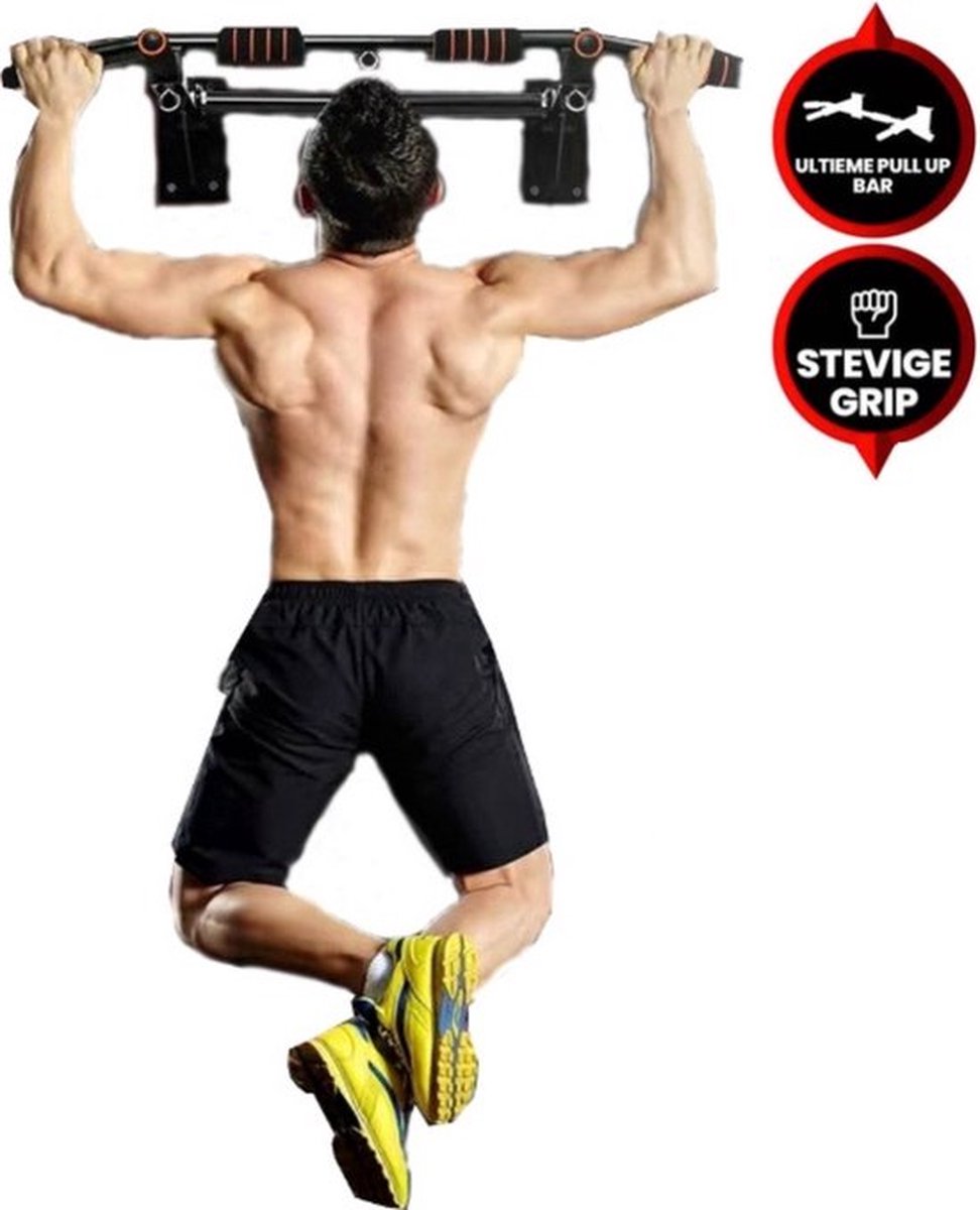 Viper Sports Pull up Bar - L92xB50xH8 cm – Optrekstang – Ruimtebesparend Pull Up Station - Antislip - Eenvoudige Bevestiging - Thuis sporten – Zwart/Rood