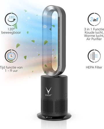 Vuolt® Luchtreiniger - Luchtreinigers - Air Purifier - Met Hepa Filter - Torenventilator - 3 in 1