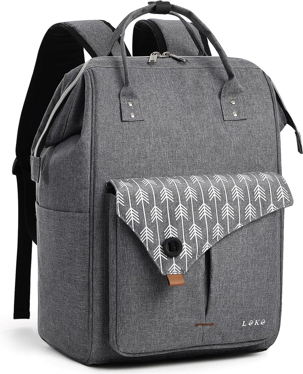 Rugzak voor dames, laptop, laptoprugzak 15.6 inch, groot, lichte rugzak met datakabeltas voor werk, reizen, school, zaken, leraren, rugzakken, grijs