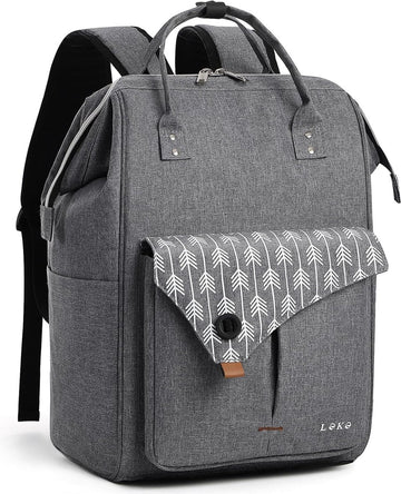 Rugzak voor dames, laptop, laptoprugzak 15.6 inch, groot, lichte rugzak met datakabeltas voor werk, reizen, school, zaken, leraren, rugzakken, grijs