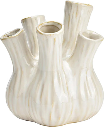 Bloemenvaas - tulpenvaas - wit - keramiek - L20 x B20 x H21 cm - toetervaas