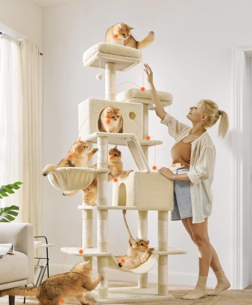 Krabpaal voor zware katten - Hoge krabpaal - Krabpaal boomstam - Krabpaal voor grote katten - Kat toren - Krabpaal plafond - Stevige krabpaal - Krabpaal voor katten - XXL - Katten verblijf