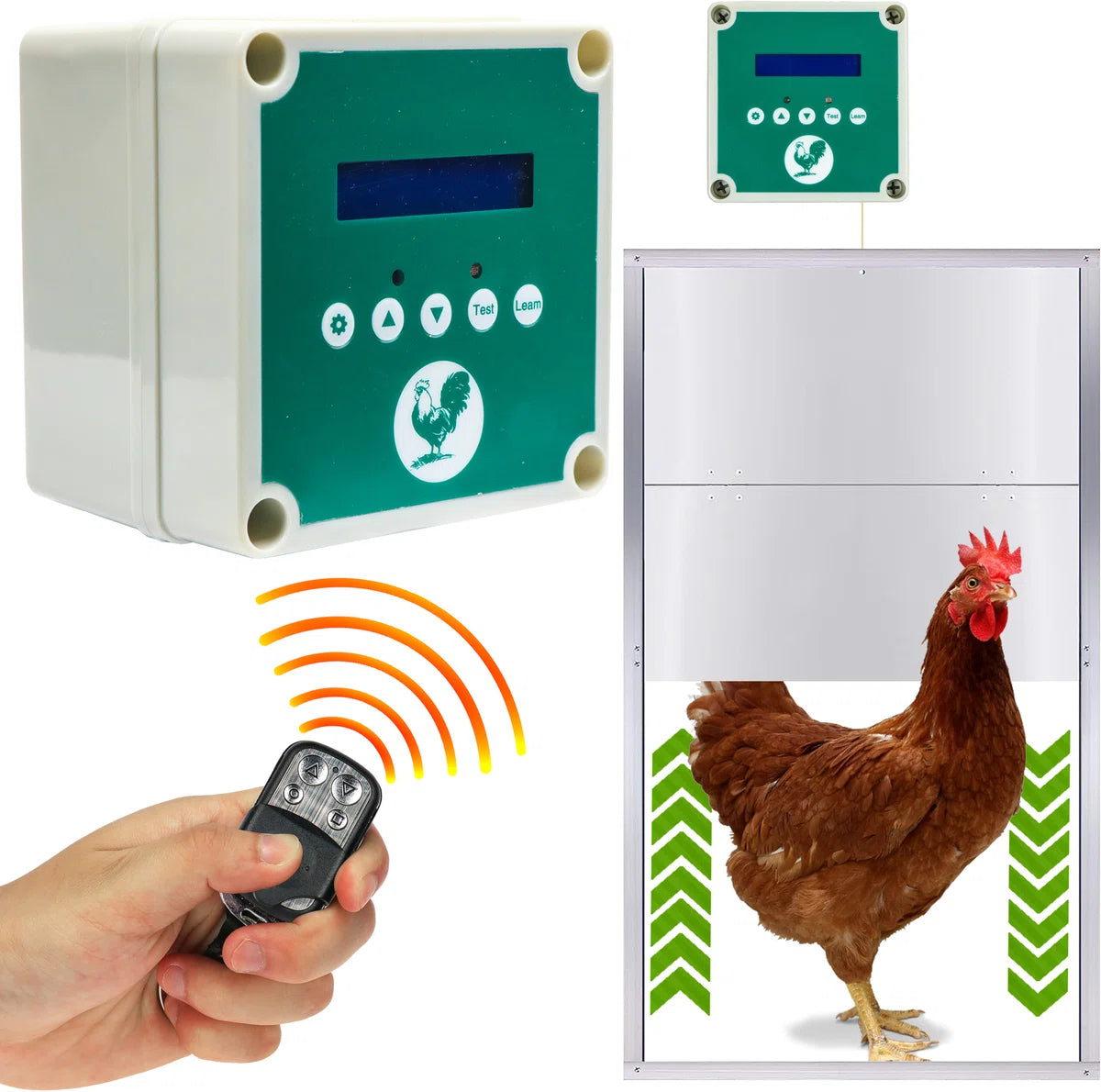 Kippenluik, Automatisch Kippenhok Deur Opener met Instelbare Timer, Lichtsensor, Afstandsbediening en Veiligheidsfuncties - Garandeert Veiligheid en Comfort voor Kip, Eend, Gans [110V-220V, Energieklasse A+]