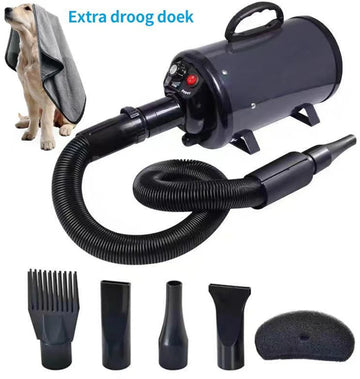 Professionele Hondenföhn met 4 Opzetstukken – Waterblazer voor Honden – Stil Design – krachtig + Extra Filter - NIEUW GRIJS/ANTRACIET