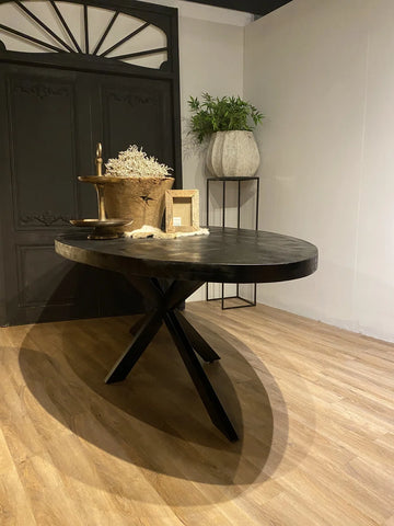 Eettafel ovaal 180x90 cm mangohout ZWART