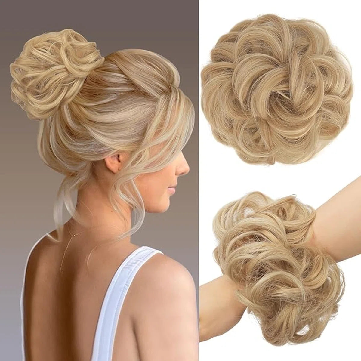 Haarknot Haarstukje Haar Bun Synthetische Golvend Krullend Elastiek Haar Knot Paardenstaart Haarextensies Dikke Updo Haarstukken voor Vrouwen Meisjes 1PCS