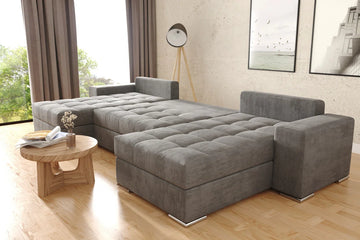Hoekbank Josua structuur velvet stof - hoekzetel met bed en opbergruimte - wooneiland zitbank
