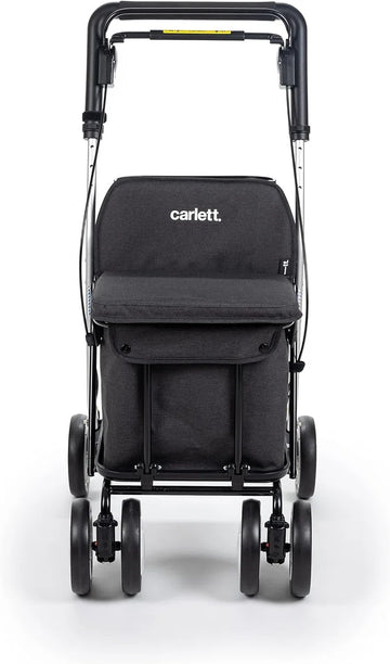 Boodschappentrolley-rollator met zitje, plooibare supermarkttrolley met 4 wielen met afneembare tas 29 l/15 kg en lade voor persoonlijke spullen, Lett800 Senior Comfort, zwart