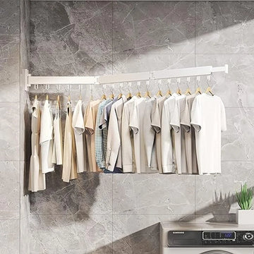 droogrek voor kleding aan de muur, droogrek voor wasgoed, ruimtebesparend intrekbaar klerenhangerrek, opvouwbaar kledingrek voor balkon, wasserij, badkamer, patio (wit)
