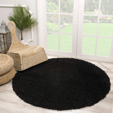 Loca Shaggy Vloerkleed Zwart - 150 CM - Vloerkleed Hoogpolig - Tapijt Woonkamer, Slaapkamer