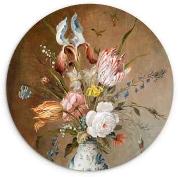 WallCircle® Wandcirkel 60x60 cm - Muurcirkel Bloemen - Stilleven - Balthasar van der Ast - Oude Meesters - Schilderij - Kunst - Muurdecoratie woonkamer - Wanddecoratie slaapkamer - Kamer decoratie accessoires - Ronde schilderijen