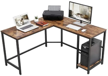 Rocket - MIRA Home - Bureau - Laptop tafel - L-vormig - Hout/Metaal - Bruin/Zwart - 138x138x75