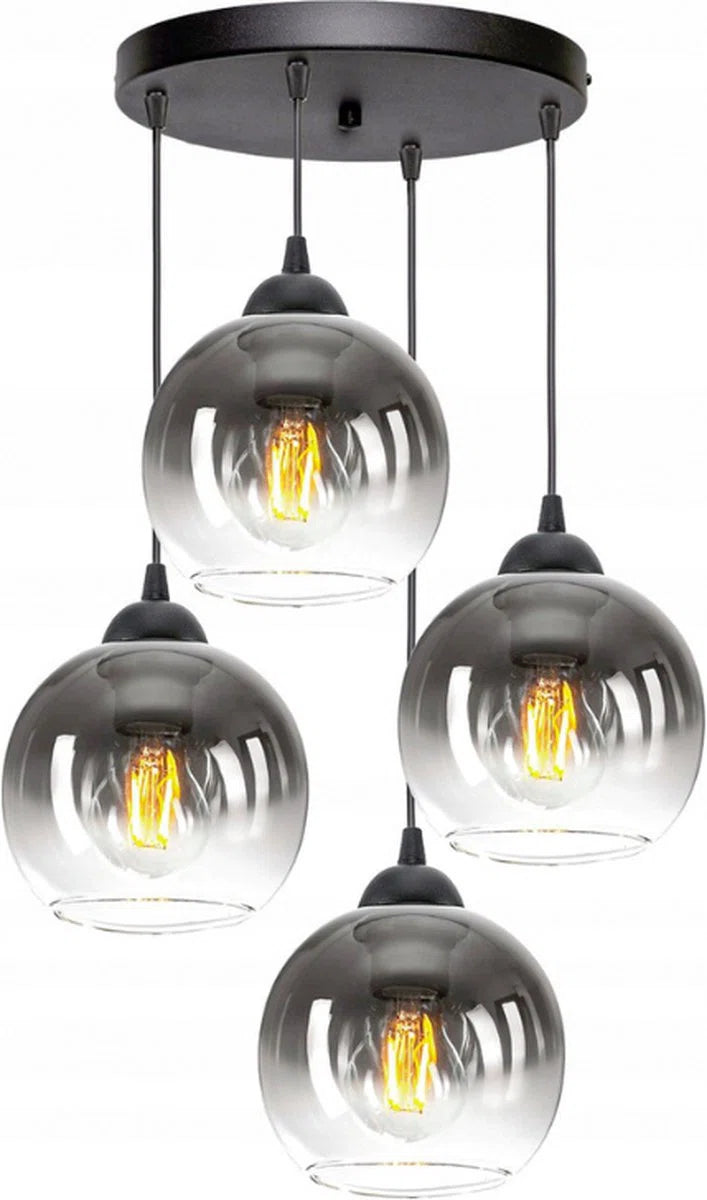 Hanglamp Industrieel voor Woonkamer, Eetkamer - Smoking Glas - 4-lichts - Smoke Glas - 4 bollen - Rookglas