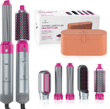 VENEUX® Föhnborstel - Airstyler - Krulborstel - Krultangen - 5 in 1 Multistyler - Met Opbergcase - Grijs