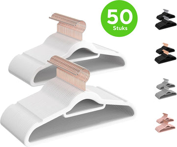 Life's green® Velvet Hanger - Fluwelen Kleerhangers - 50 Stuks - Kledinghangers - Anti-slip - Velvet – Wit met Rosé haak