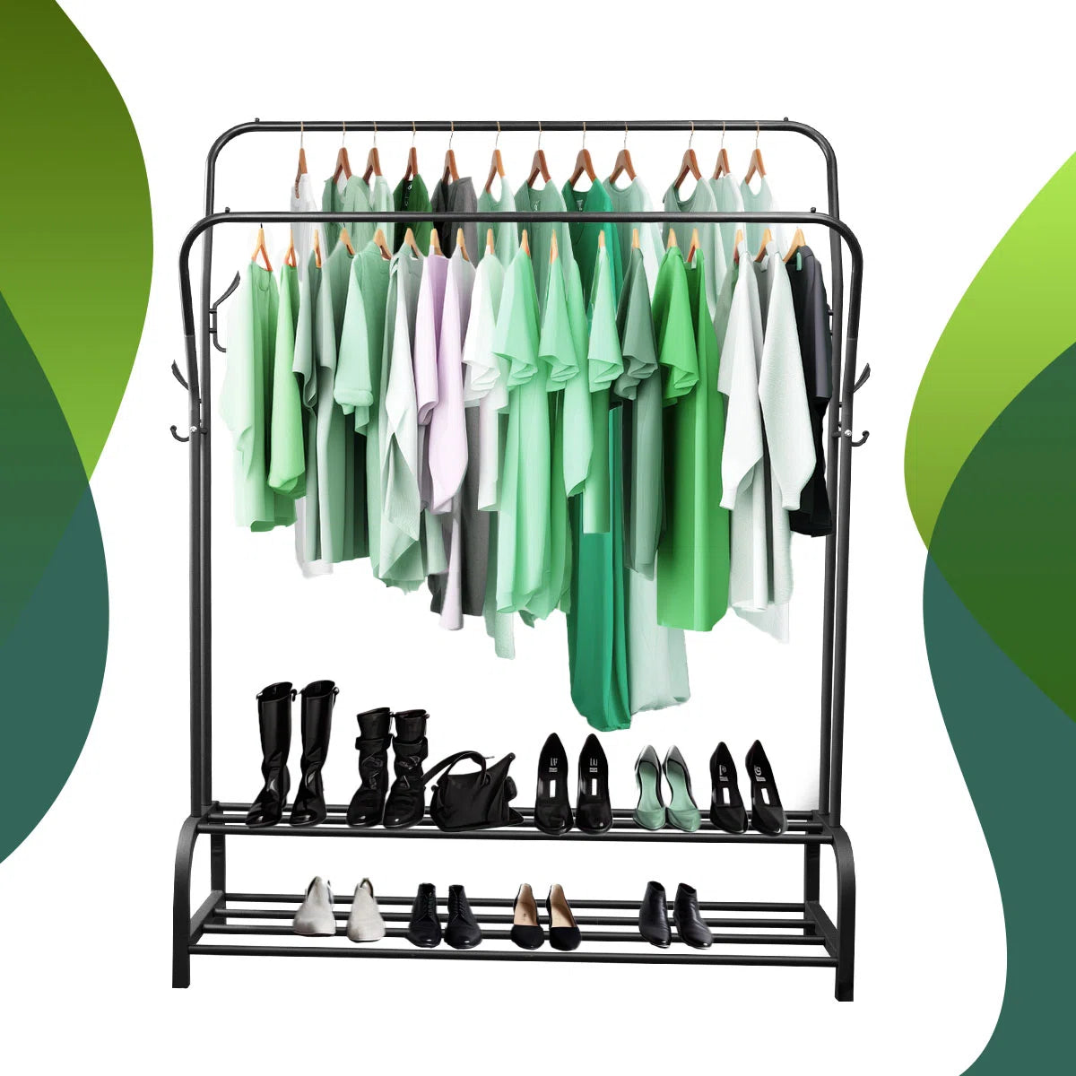 LG Life’s Green XL Kledingrek - Dressboy – Zwart – Metaal – Garderoberek met ophanghaken – H146xB110xD35 cm