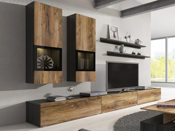 Tv-Meubel Babel, Walnoot/Notelaar/Grijs - Tv-kast van 270cm en 5 deuren, zonder LED