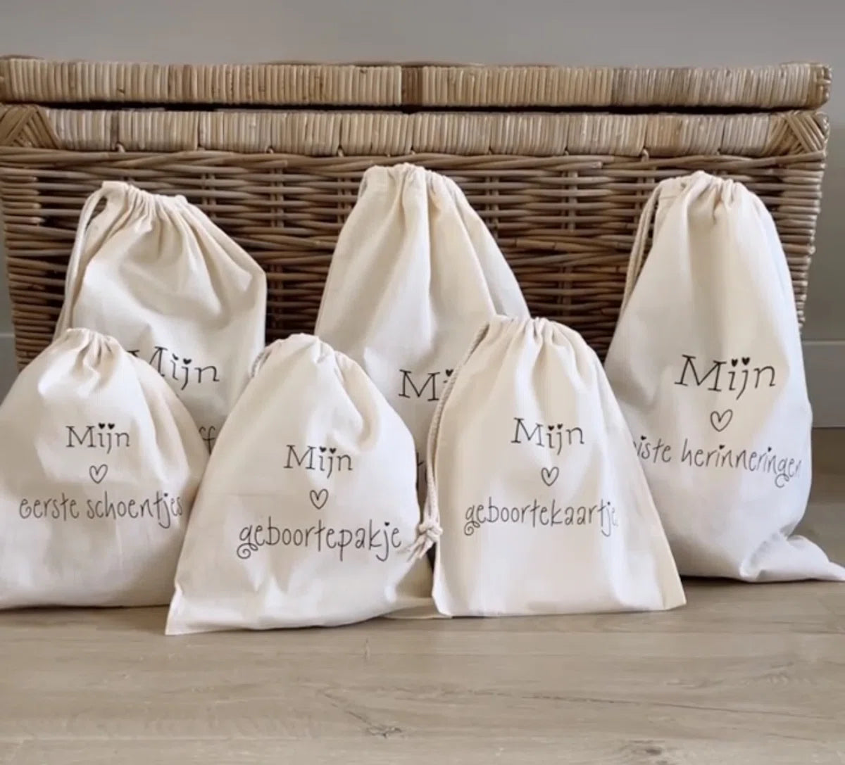 Bewaarzak | Organizer | Set van 6 | etui | Luiertas | Mommybag | Baby | Opbergtas | Katoen | Naturel | Kraamcadeau