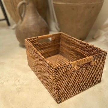 Rotan opbergmand donker - opbergdoos - opbergbox - 35 cm x 25 cm x 16 cm