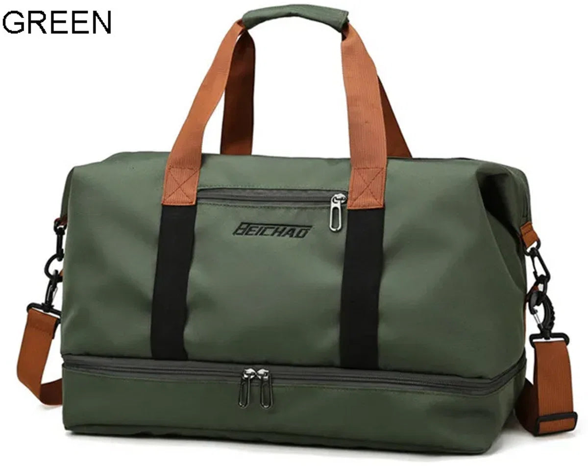 E-Shop4u - Weekendtas - Weekend Tassen - Groen - 20-35 Liter - Reis - Reizen - Weekendtrip - Weekendtrips - Ruim - Stijlvol - Oxford Doek - Waterdicht - Duurzaam - Comfortabel - Handgreep - Schoenenopslag -