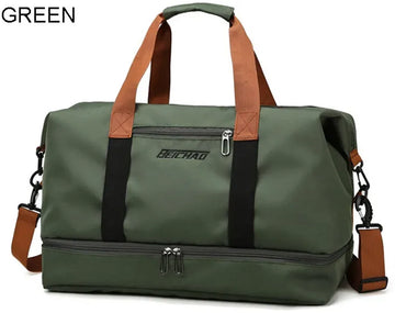 E-Shop4u - Weekendtas - Weekend Tassen - Groen - 20-35 Liter - Reis - Reizen - Weekendtrip - Weekendtrips - Ruim - Stijlvol - Oxford Doek - Waterdicht - Duurzaam - Comfortabel - Handgreep - Schoenenopslag -