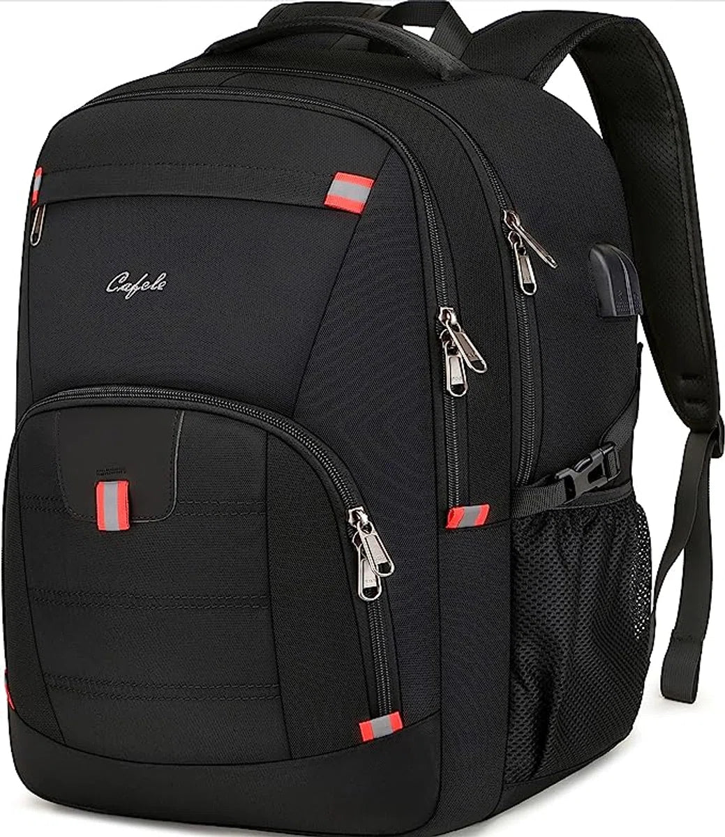 17,3-inch laptoprugzak, extra grote rugzak boekentas computerrugzak met USB-oplaadpoort, waterbestendige stevige rugzak voor zakelijk college schoolreizen, heren dames casual dagrugzak, zwart