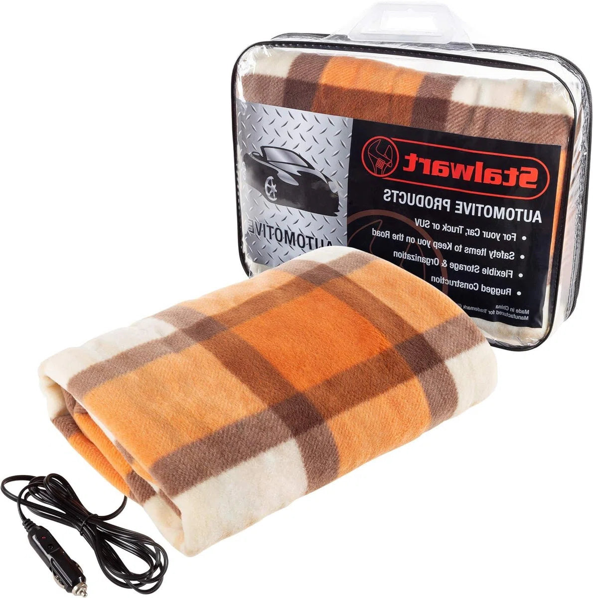 Elektrische deken verwarmde 12V Polar Fleece reisplaid voor auto vrachtwagen en camper - koud weer bumperkleven noodkit oranje 43" Campingdeken