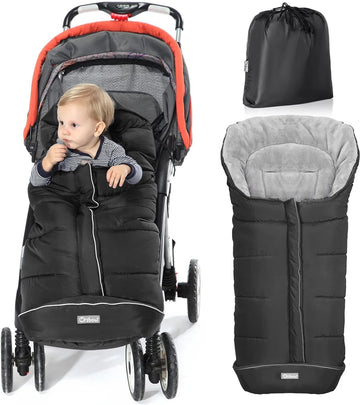 Voetenzak voor kinderwagen, buggy, baby voetenzak slaapzak, baby voetenzak voor babyzitje, winter voetenzak met rits, wasbaar, geschikt voor alle kinderwagens (zwart, groot)