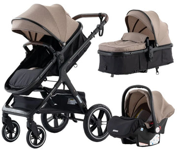 Luxe 3-in-1 Kinderwagen - Wandelwagen - Autostoeltje - Buggy - Inklapbaar - Khaki - 0-36 Maanden