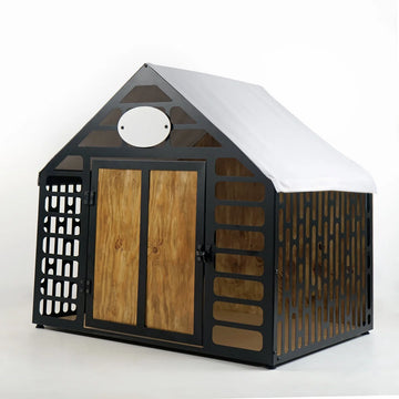 Hondenbench - Hondenhok - Houten Hondenbench - Binnen Hondenhok - Metalen en Houten Hondenhok - Huisdier Meubilair - Duurzaam Hondenhok - Stijlvol Hondenhok - KLEIN - Zwart 67x57x55 cm