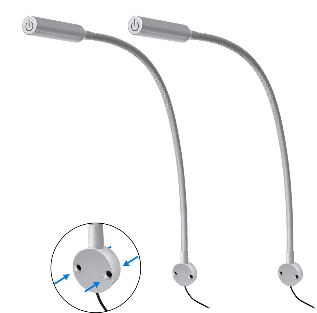 Bed Leeslampjes met Dimfunctie - 200lm - Set van 2 - Zilver - met Universele Bevestiging
