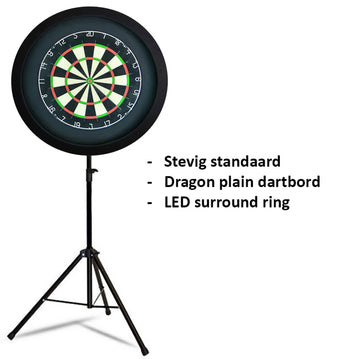 Darts Set - Portable dartbord standaard LED pakket - inclusief best geteste - dartbord - en - LED surround ring - zwart