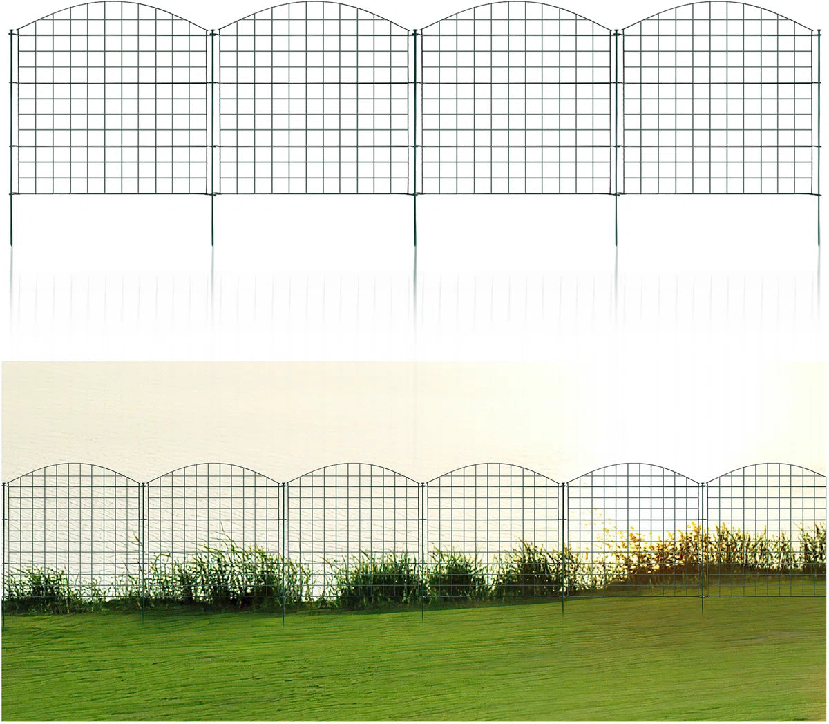 Schapenhek Vijverhekwerk Metalen Hek NIEUW 11tlg Hekwerk Metaal Tuinhek Tuinpoort GROEN Vakwerkhekwerk (topboog)