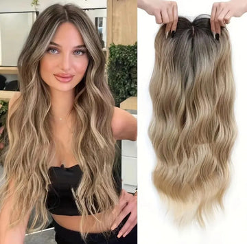 Prachtige natuurlijke uitstralende haartopper haarextensions hairextensions pruik voor dun wordend haar of om kale plekken of grijs haar te bedekken. Kleur donkerblond lang model