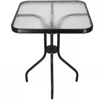 Springos Tuintafel | Buitentafel | Bijzettafel Buiten | Metaal | Gehard Glas | Vierkant | 60 x 60 x 70 cm | Zwart