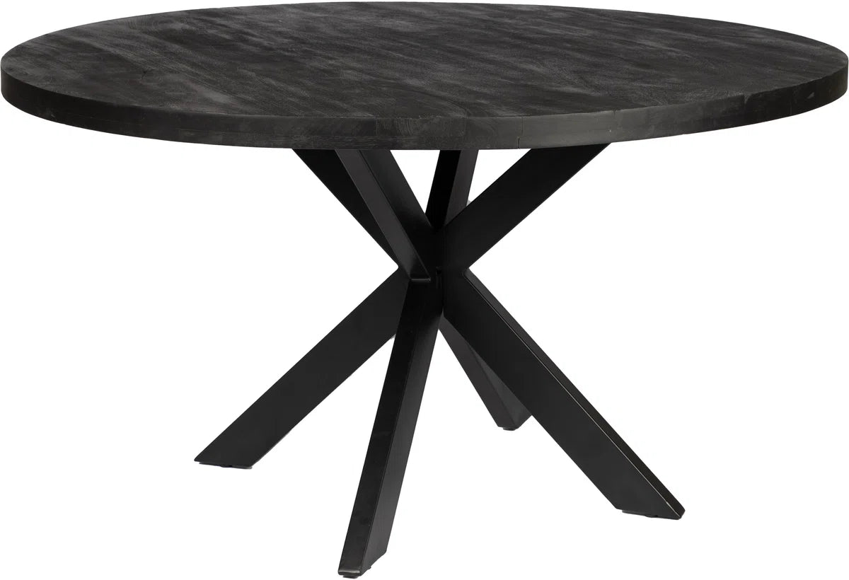 Zita Home eettafel model El rond 130cm volledig zwart eettafel mangohout rond - metalen - 4 poot matrix