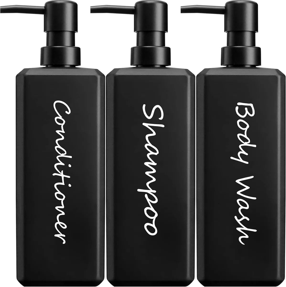 Pakket van 3 Shampoo Dispensers, 500 ml Shampoo Flessen om Zwarte Matte Plastic Zeepdispenser met Pomp te Vullen, Badkamer Dispenser Pompflessen Set voor Conditioner, Douchegel en Lotion.