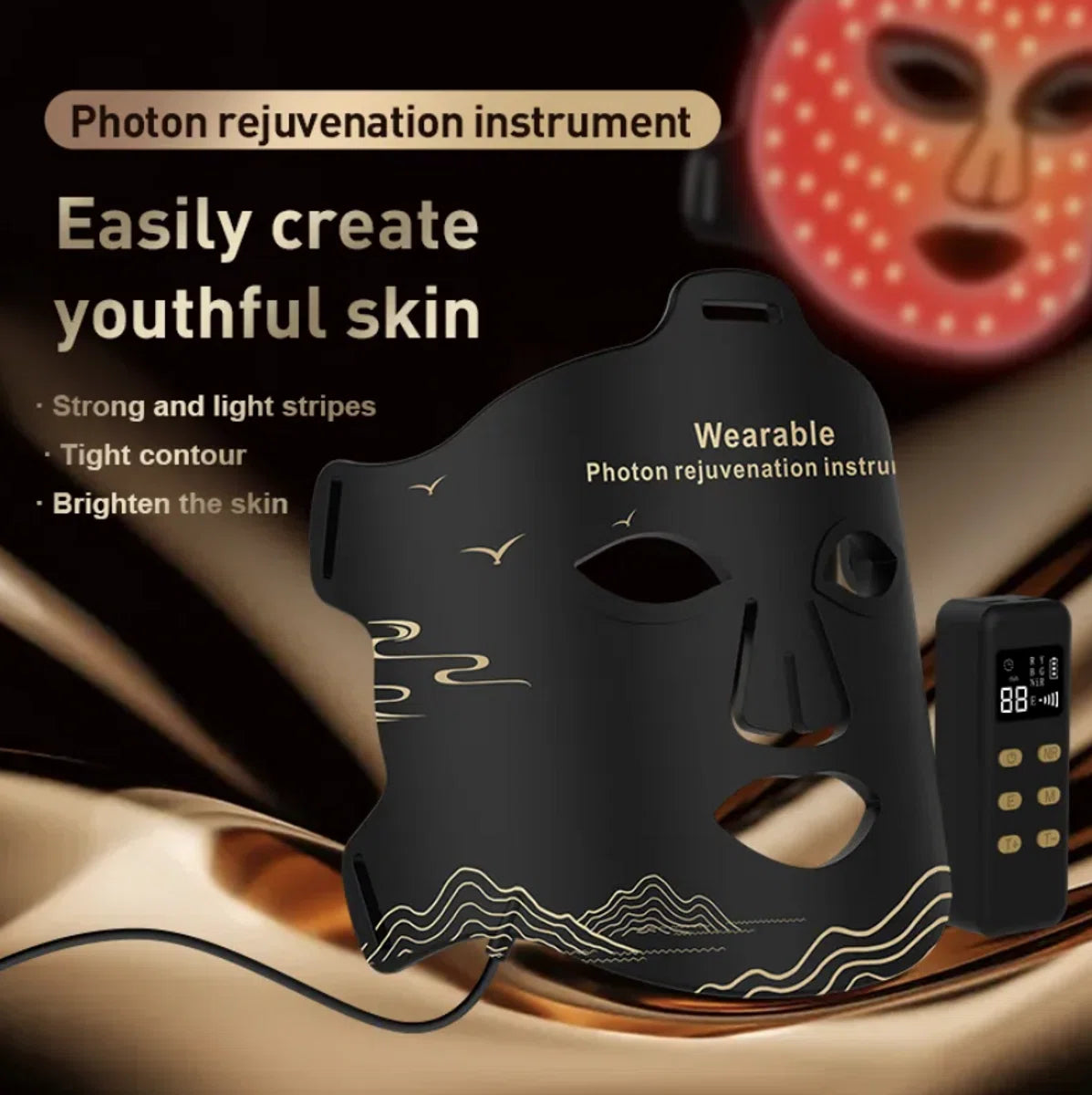 Elektronische Herbruikbare Siliconen Licht Therapie Infrarood Flexibel Masker / 4 Kleuren Led Therapie Anti Veroudering Geavanceerde Foton Masker / Anti Rimpel /