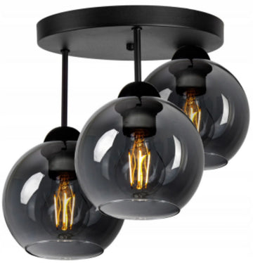 Plafondlamp Industrieel 3-Lamps Smoke Bol Zwart Woonkamer