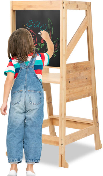 Leertoren Montessori - Learning Tower - Opstapje - keukentoren - keukenhulp - Naturel leertoren Montessori - Antislip - Kindertrap - Leertoren peuters - Leer toren - Stabiel