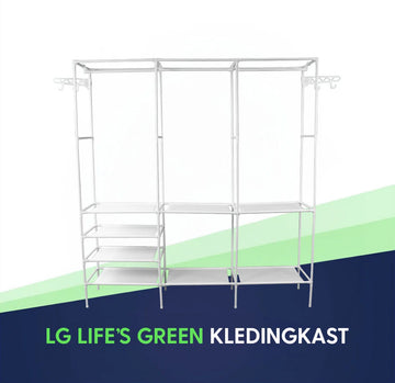 LG Life's Green Opvouwbare Kleerkast – 160x36x170CM – Kledingrek met 8 Legplanken en Ophangstang – Met 4 ophanghaken – Stoffen Kledingkast – Zwart