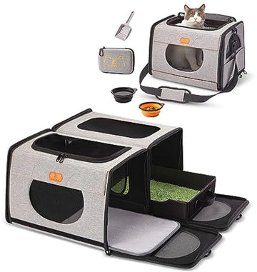 transportbox groot, transportbox kattenreis transport voor katten, opvouwbare kattentransportboxen, kattenmand Eén voor kattenbak en zachte kattenkooi 2-in-1 dubbele dierendraagtas