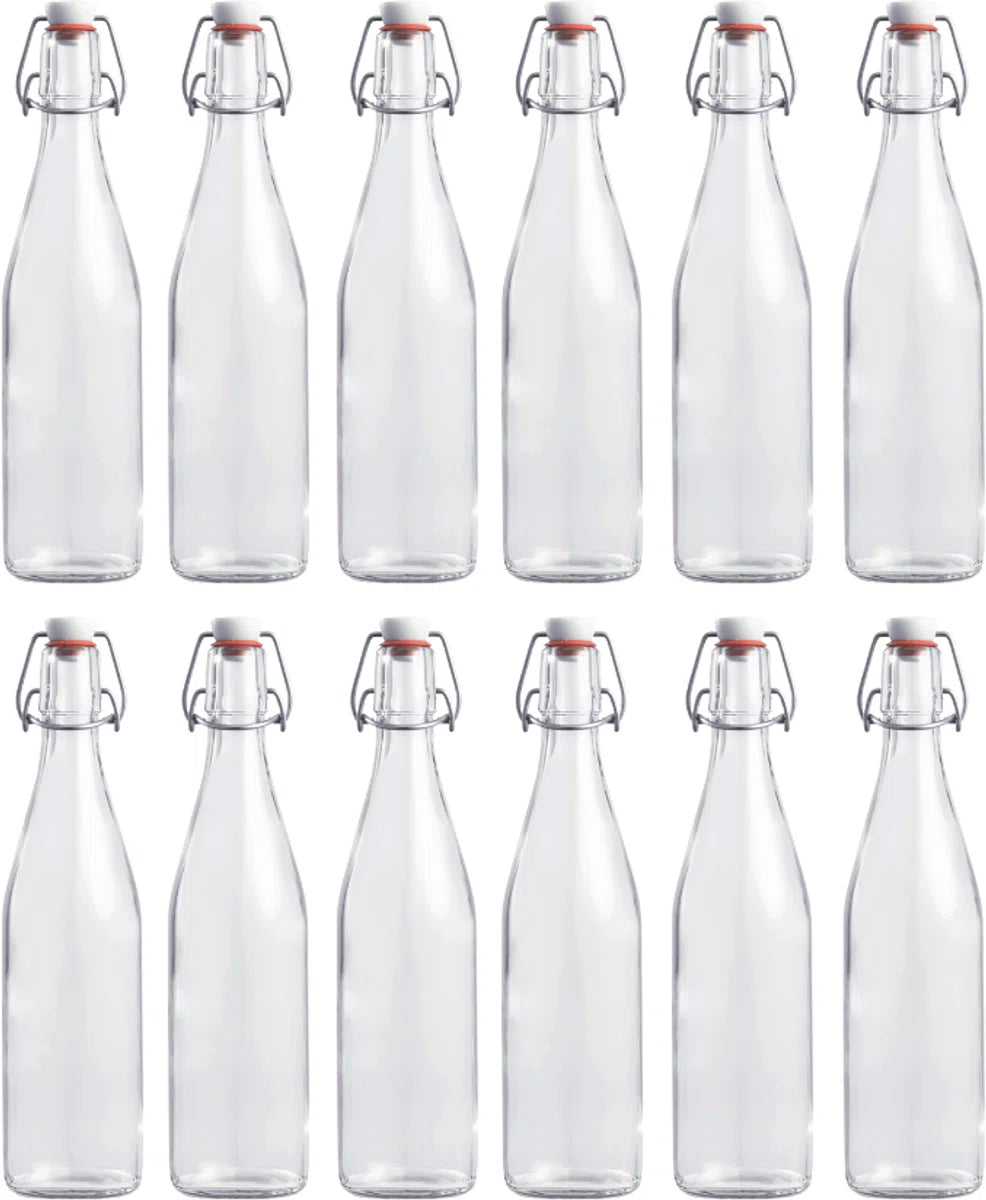 RANO - 12x beugelfles 500ml - Luchtdicht - fles met beugelsluiting / beugelflessen / weckfles / inmaakfles / sapfles / glazen flesjes met dop / decoratie