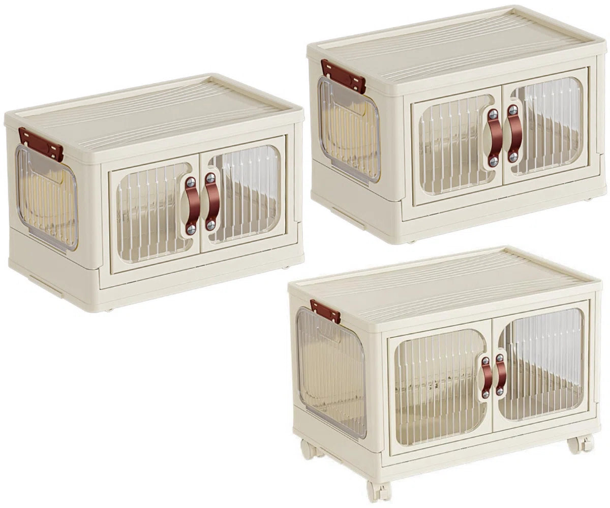 Opbergdozen - Opbergdozen met deksel - Opbergbox - Opbergkast - Opvouwbaar - Opbergkasten met deuren - Met wielen - Breedte 47cm - 3 lagen - Opbergen - Organizer - Opruimen - Keuken - Badkamer - Woonkamer - Slaapkamer