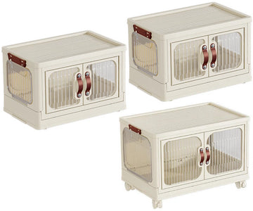 Opbergdozen - Opbergdozen met deksel - Opbergbox - Opbergkast - Opvouwbaar - Opbergkasten met deuren - Met wielen - Breedte 47cm - 3 lagen - Opbergen - Organizer - Opruimen - Keuken - Badkamer - Woonkamer - Slaapkamer