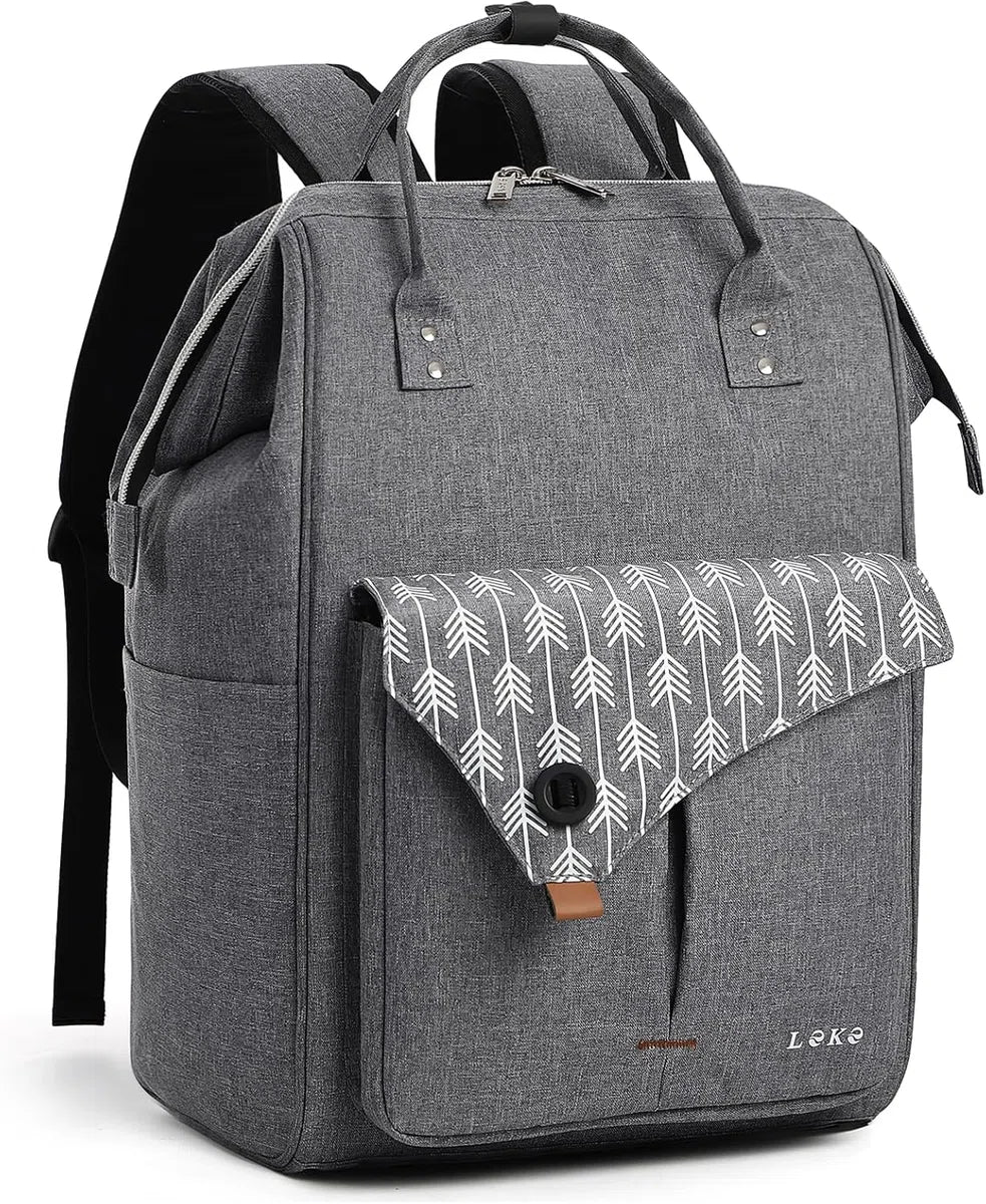 Rugzak voor dames, laptop, laptoprugzak 15.6 inch, groot, lichte rugzak met datakabeltas voor werk, reizen, school, zaken, leraren, rugzakken, grijs